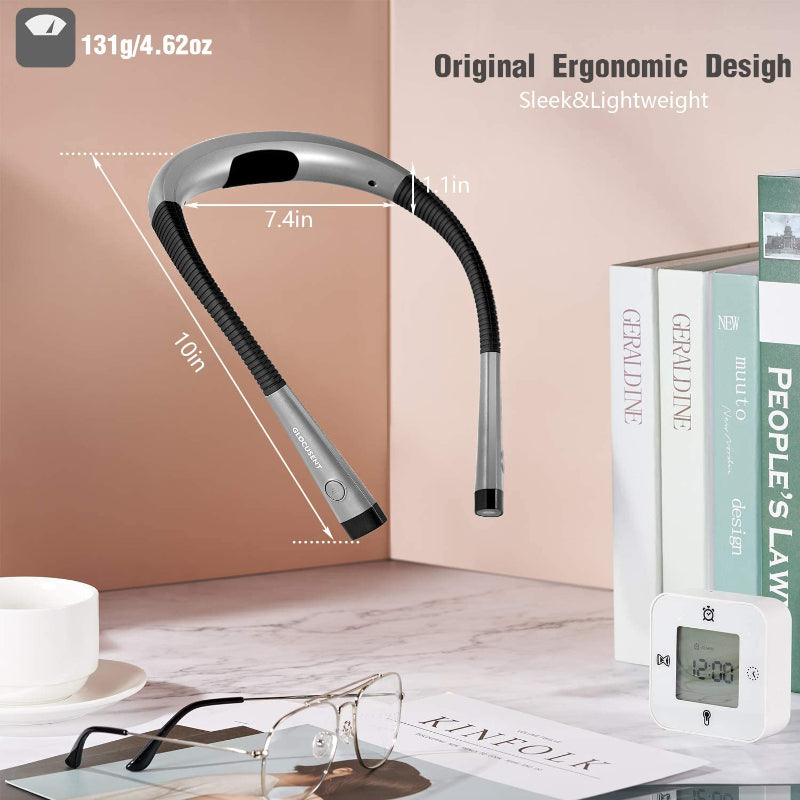 BowLift | Lámpara de Lectura LED para el Cuello, Luz de Libro para Leer en la Cama, 3 Colores, 6 Niveles de Brillo, Brazo Flexible, Recargable, Duradera, Perfecta para Leer, Tejer, Acampar, Reparar