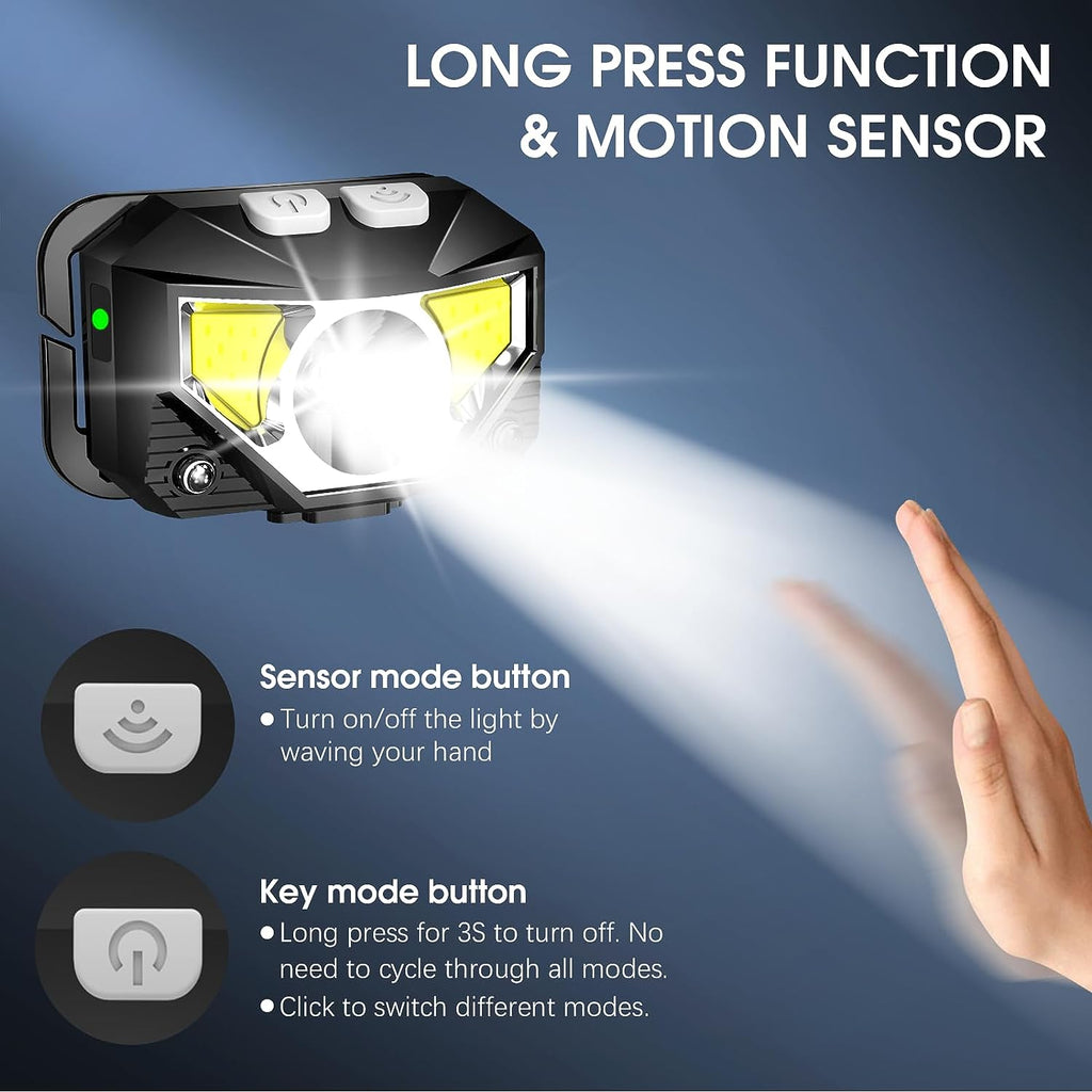 Linterna Frontal LED | Recargable, Impermeable, Sensor de Movimiento | Paquete de 2