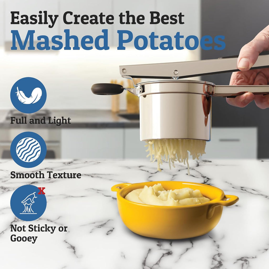 PureMasher Pro Prensa de Patatas de Acero Inoxidable 15oz | Capacidad Extra Grande | Para Puré, Verduras y Frutas | Sin Grumos y Robusta