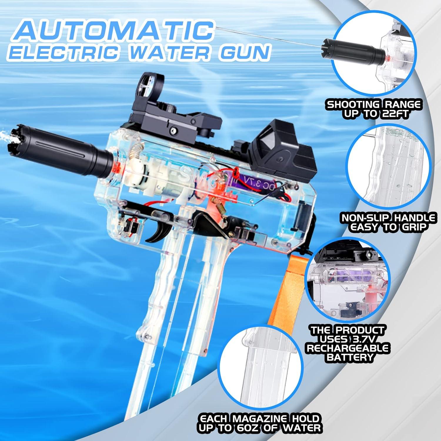 UZI Pistola de Agua Automática Transparente de Alta Velocidad
