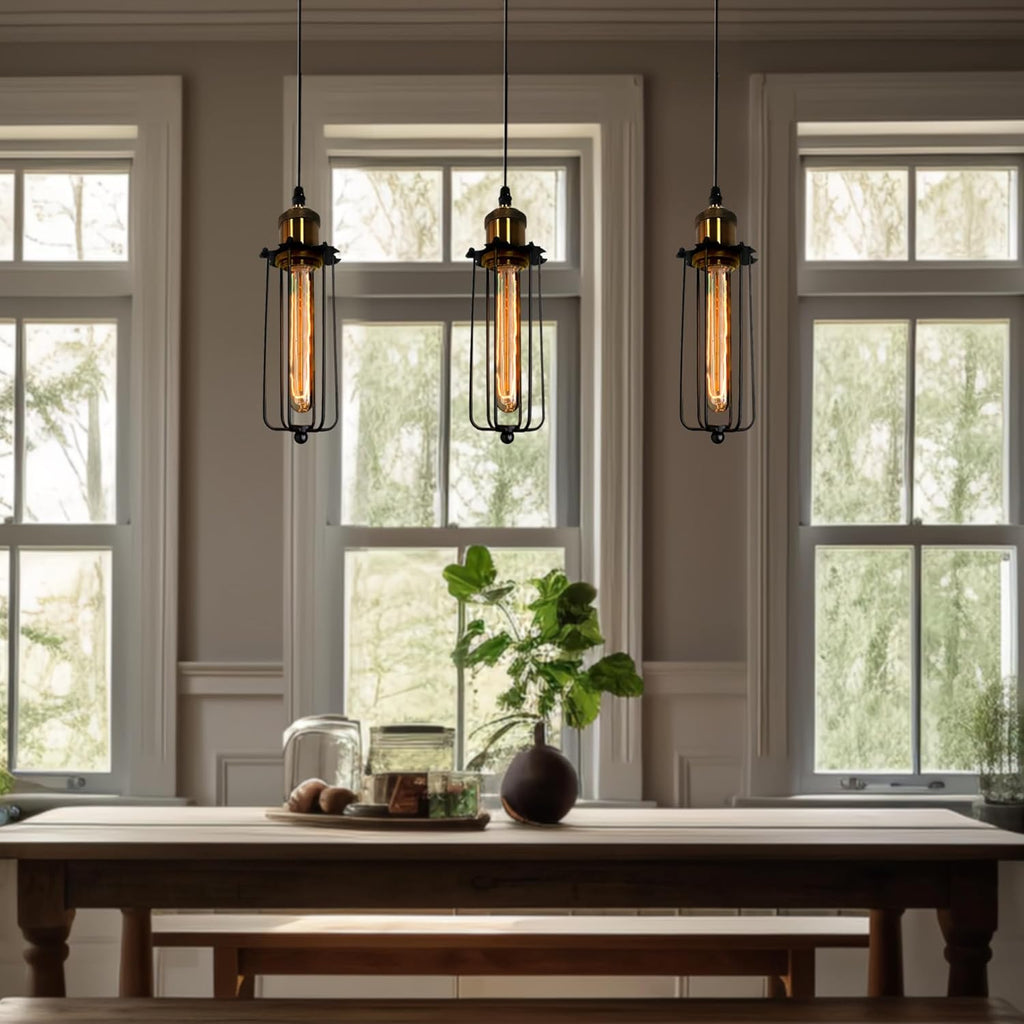 Luz colgante industrial de diseño retro – Lámpara colgante vintage con rejilla de metal