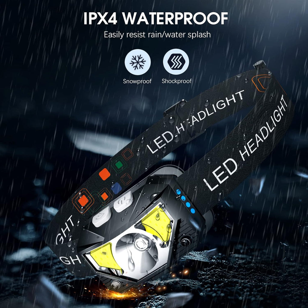 Linterna Frontal LED | Recargable, Impermeable, Sensor de Movimiento | Paquete de 2