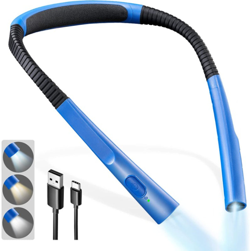 Lámpara de lectura LED para el cuello, luz de libro para leer en la cama, 3 colores, 6 niveles de brillo, brazo flexible, recargable, duradera, perfecta para leer, tejer, acampar, reparar