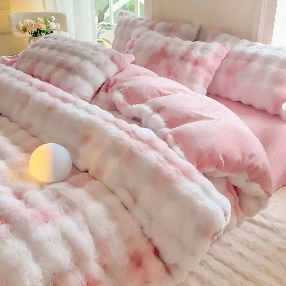 Conjunto de ropa de cama de terciopelo muy acogedor: cálido y suave para el otoño y el invierno | Diseño reversible en piel de conejo y terciopelo color leche