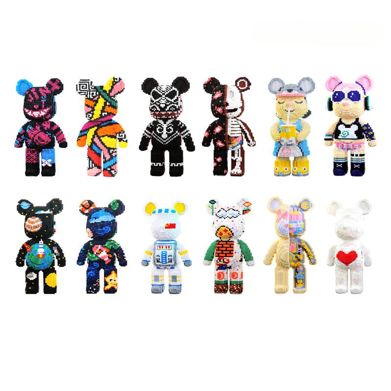 Figuras de Osos en Bloques de Arte Pixelado – Construcción Creativa y Exposición Coleccionable