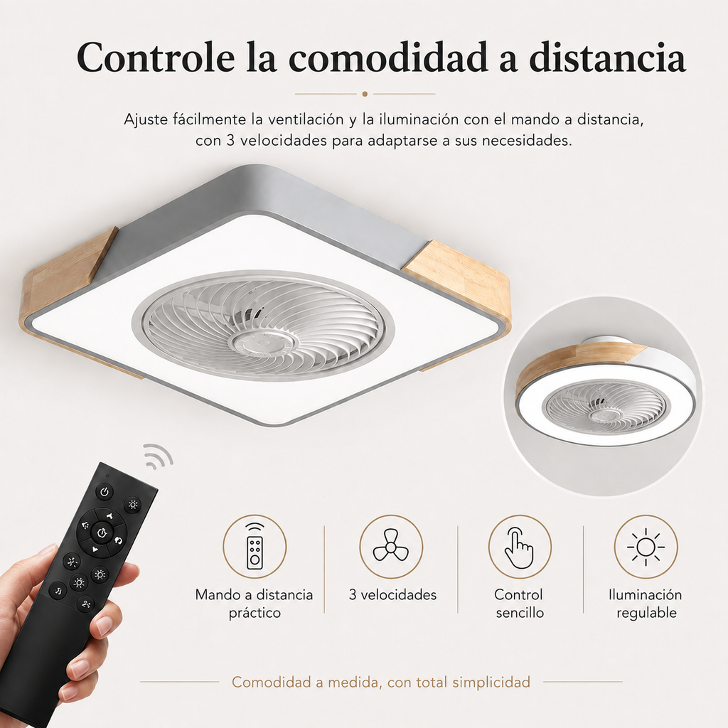 Ventilador de Techo Moderno Sin Aspas con Luz LED y Control Remoto