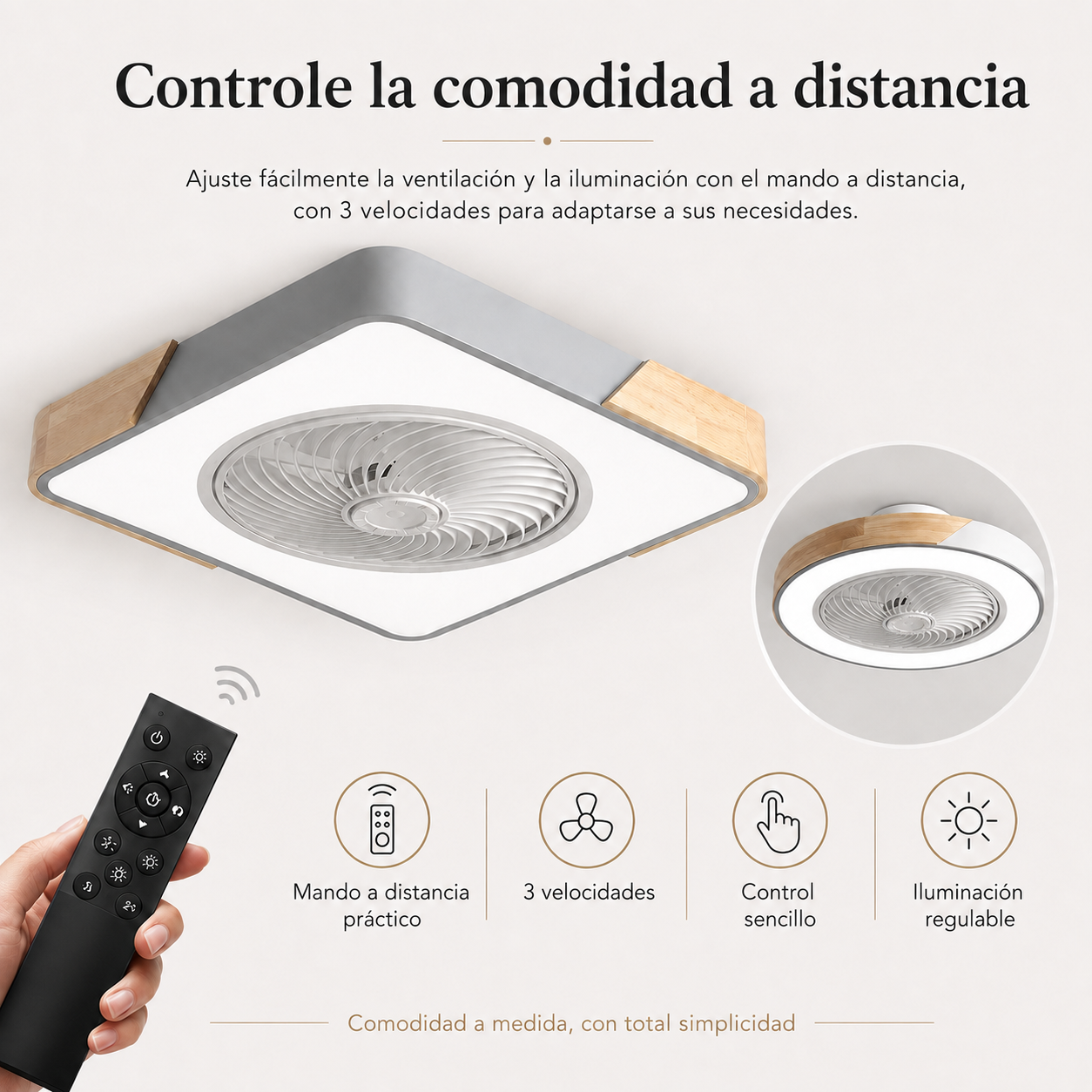 Ventilador de Techo Moderno Sin Aspas con Luz LED y Control Remoto