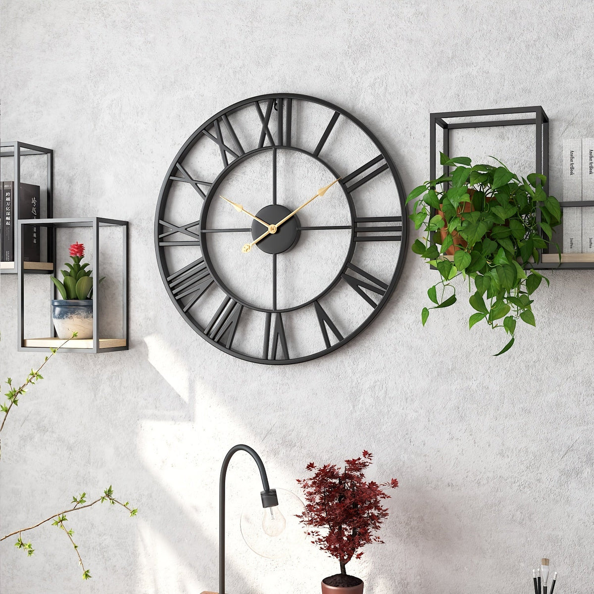SERENETIME - Reloj de Pared Redondo Vintage Silencioso con Marco de Metal para Dormitorio