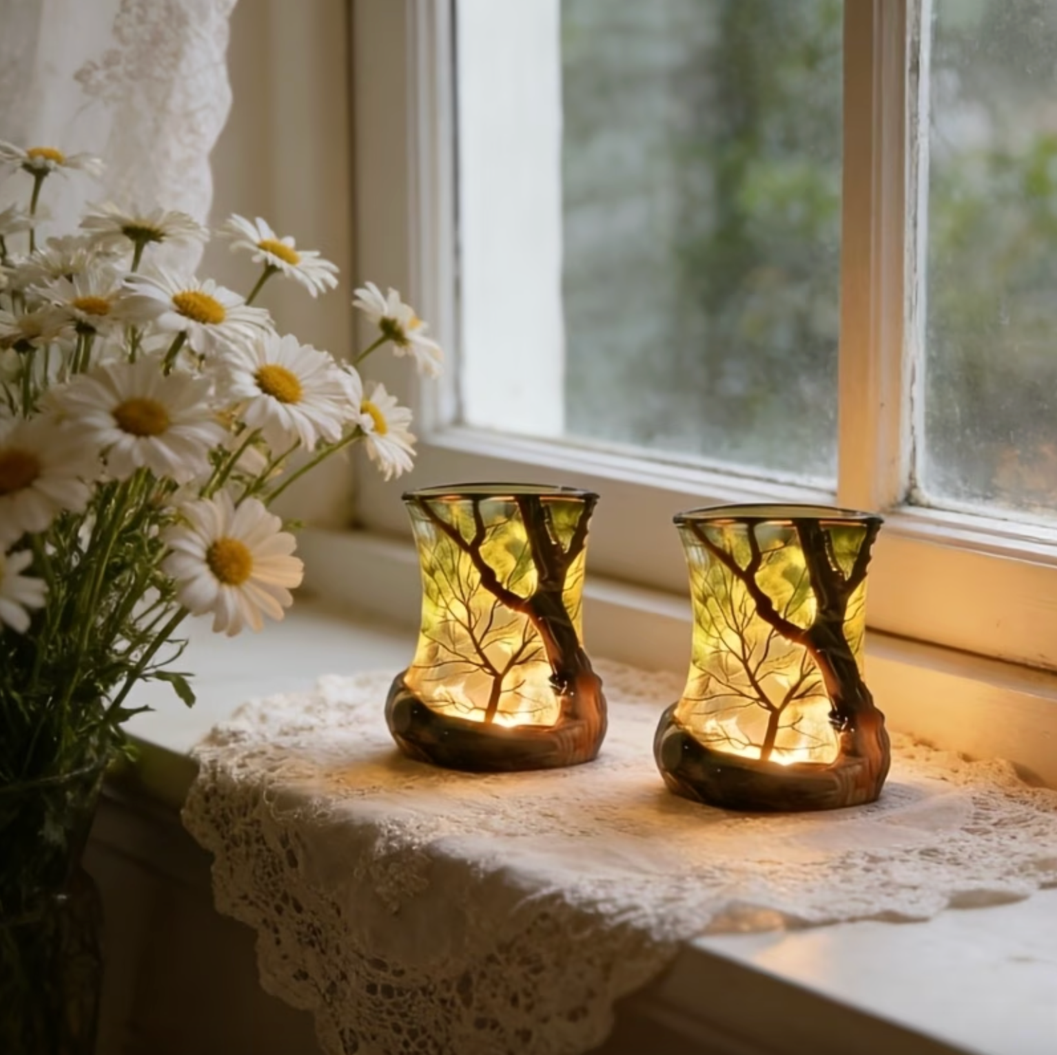 Lámpara de Mesa Diseño Bosque Con Luz LED Cálida