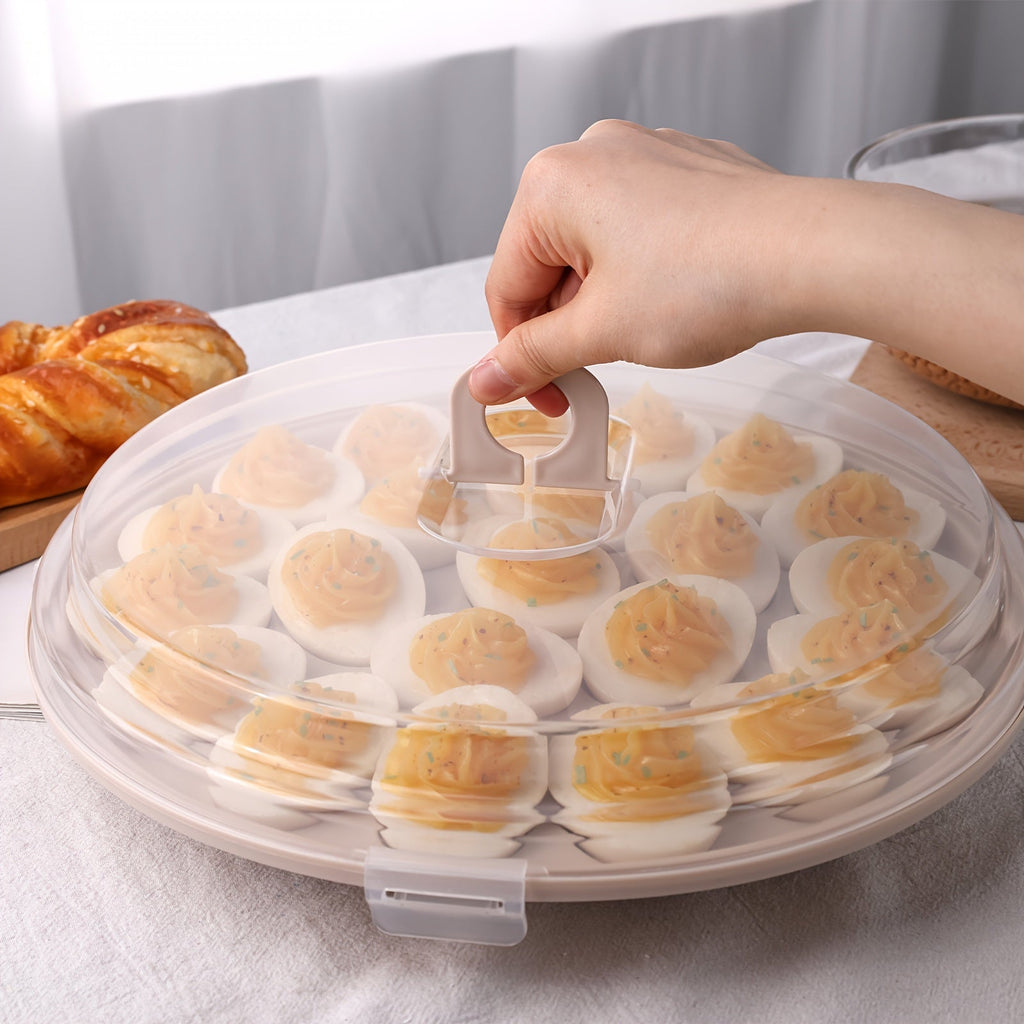 Lisslune | Bandejas de Huevos Endiablados Shindel 3PCS – Transportador Marrón con Tapa, Bandeja Redonda para 22 Huevos, Perfecto para Suministros de Cocina y Hogar