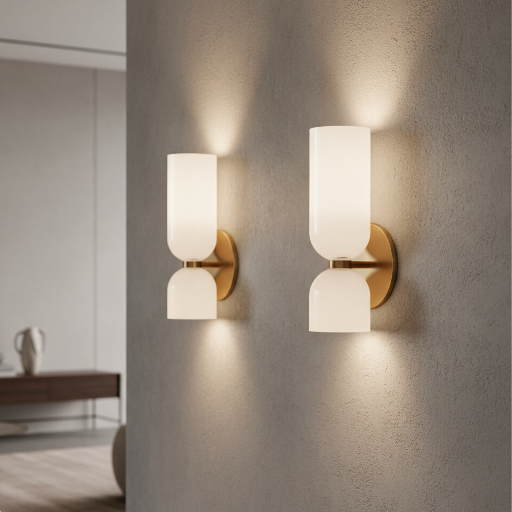 Lámpara de Pared de Doble Cabeza de Vidrio Elegante | Iluminación de Aplique Minimalista Moderna para Sala de Estar o Dormitorio