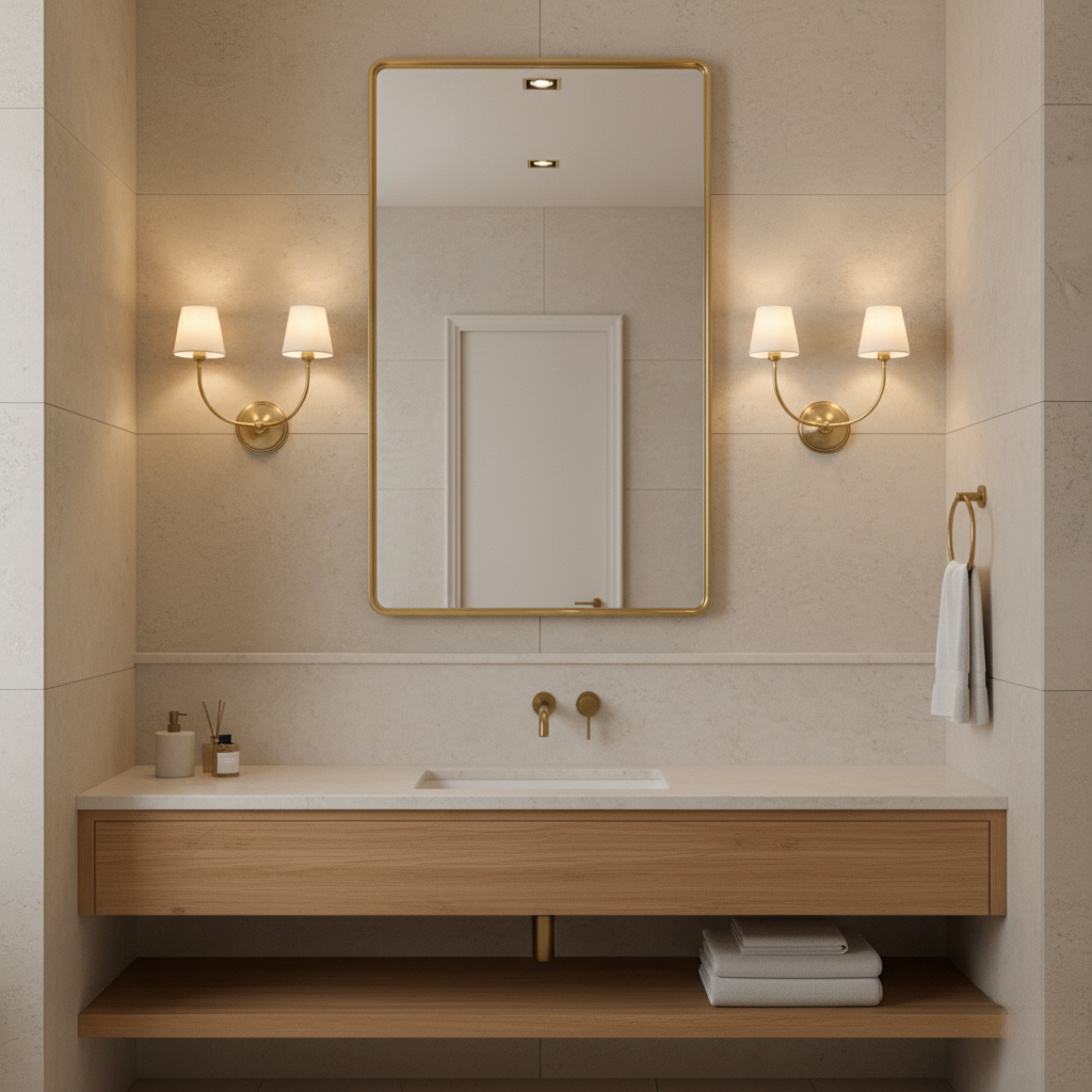 Aplique de Pared Doble Cadence con Brazos de Latón y Pantallas de Tela
