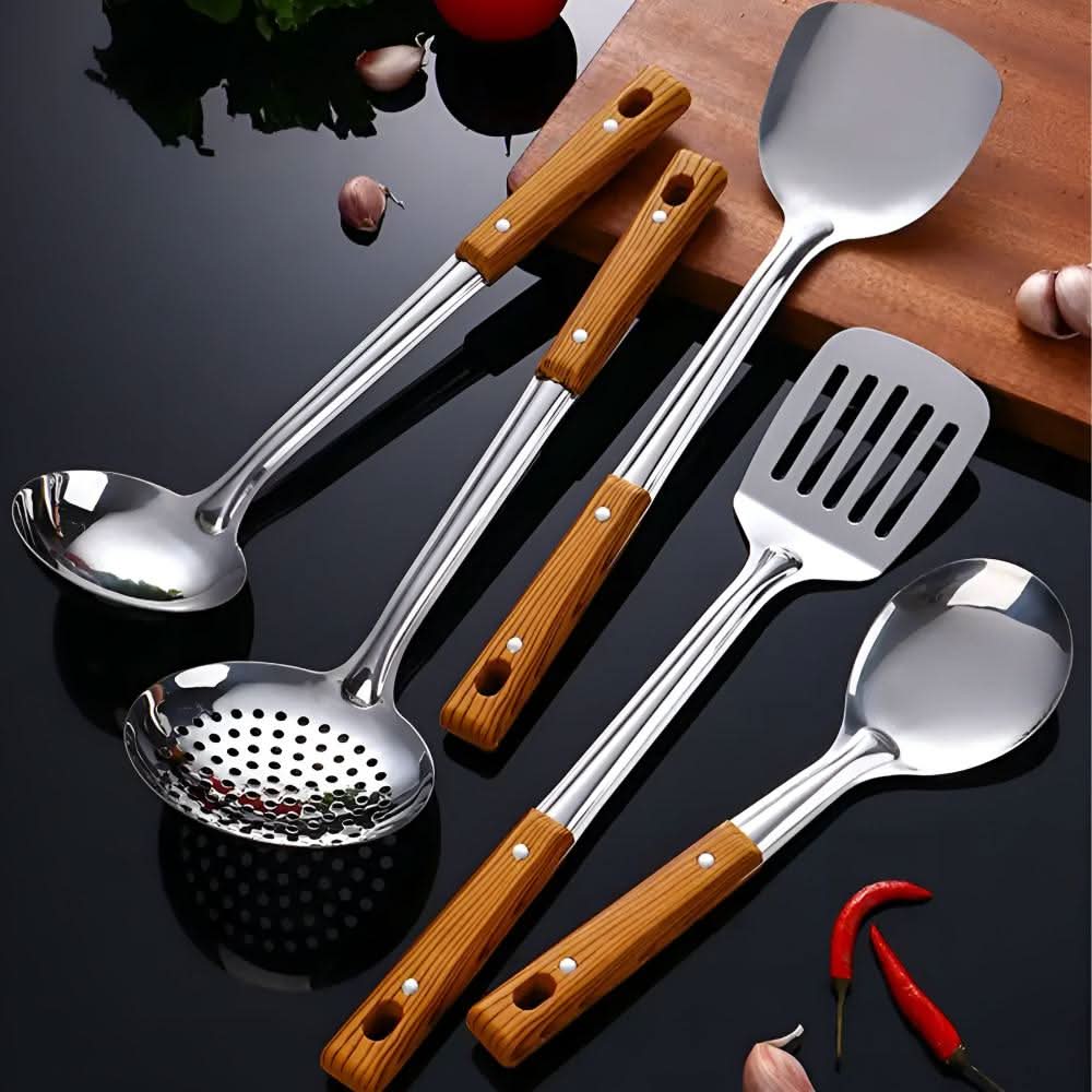 Lisslune | PRESTICOOK – Set de Ayuda en la Cocina hecho de acero inoxidable con mangos de madera, duradero y fácil de cuidar