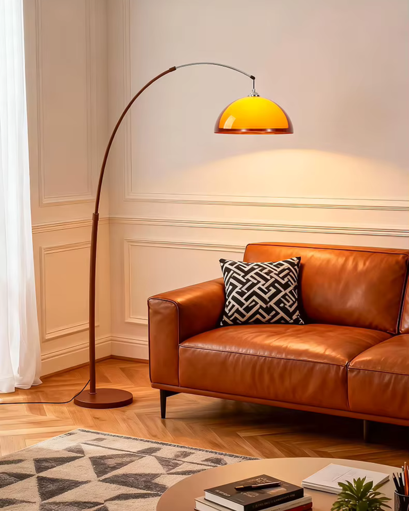 Lámpara de Pie Ventoro Arc - Lámpara Moderna de Pie con Pantalla de Domo Cálido para Sala de Estar