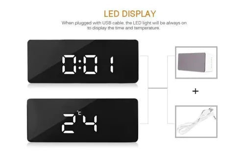 Reloj Despertador Digital Espejo Inteligente de Escritorio para la Mesita de Noche
