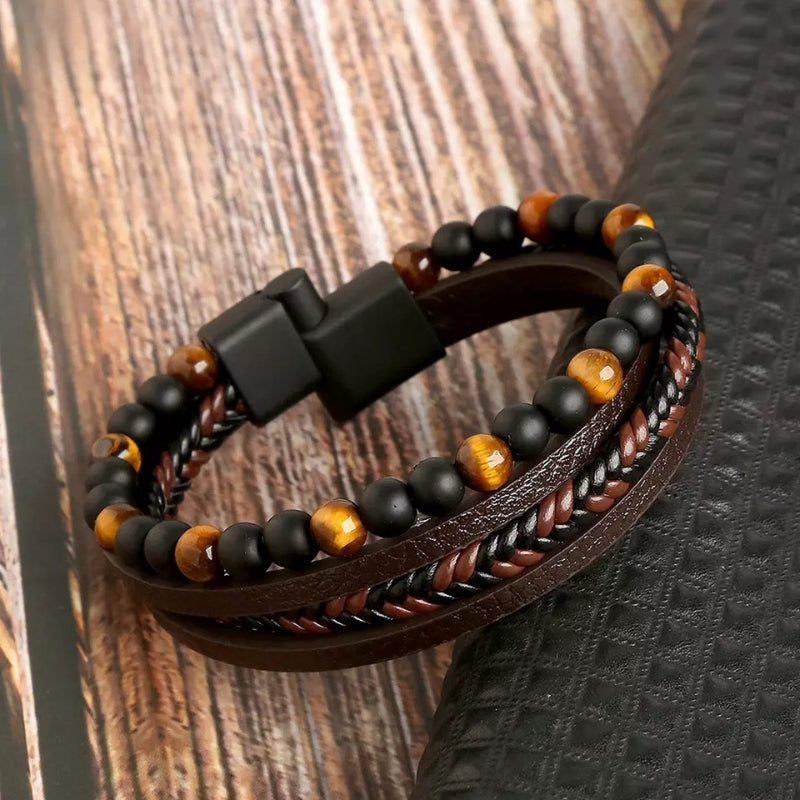 Sebastián – Set de pulseras de 4 piezas con banda de perlas y cierre magnético