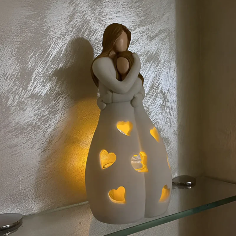 Regalo del Día de la Madre | Estatua de portavelas que abraza a madre e hija