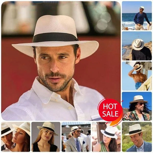 Sombrero Panamá Clásico de Paja con Cinta Decorativa Negra – Sombrero Unisex para el Sol