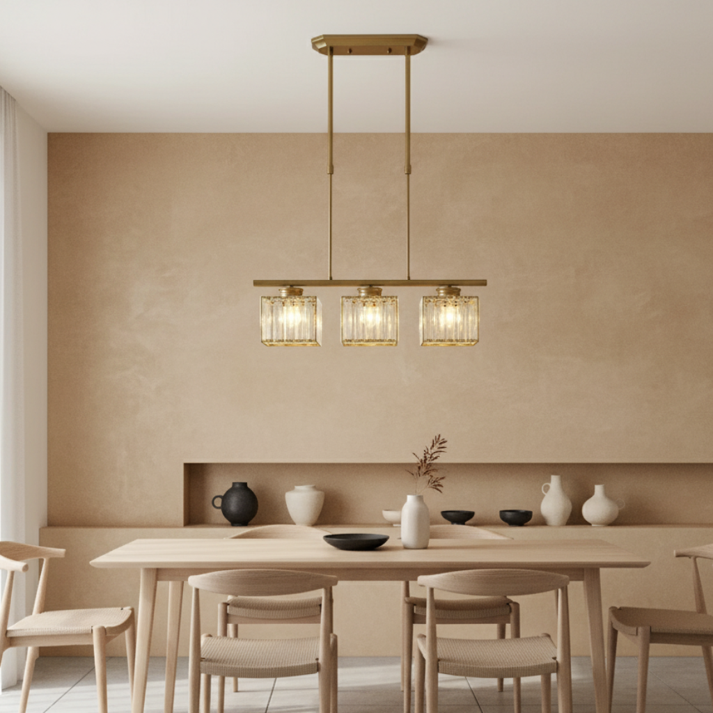 Colección Gallery | Iluminación Colgante para Cocina con Pantallas de Vidrio Facetado