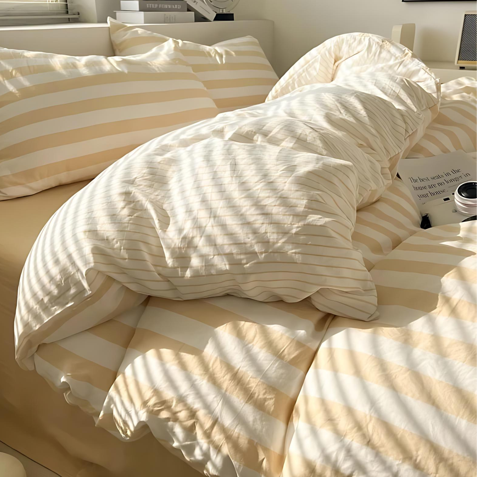 Lisslune | Juego de Ropa de Cama Clásico Rayado Elenorra 4pcs Funda Nórdica Sábana