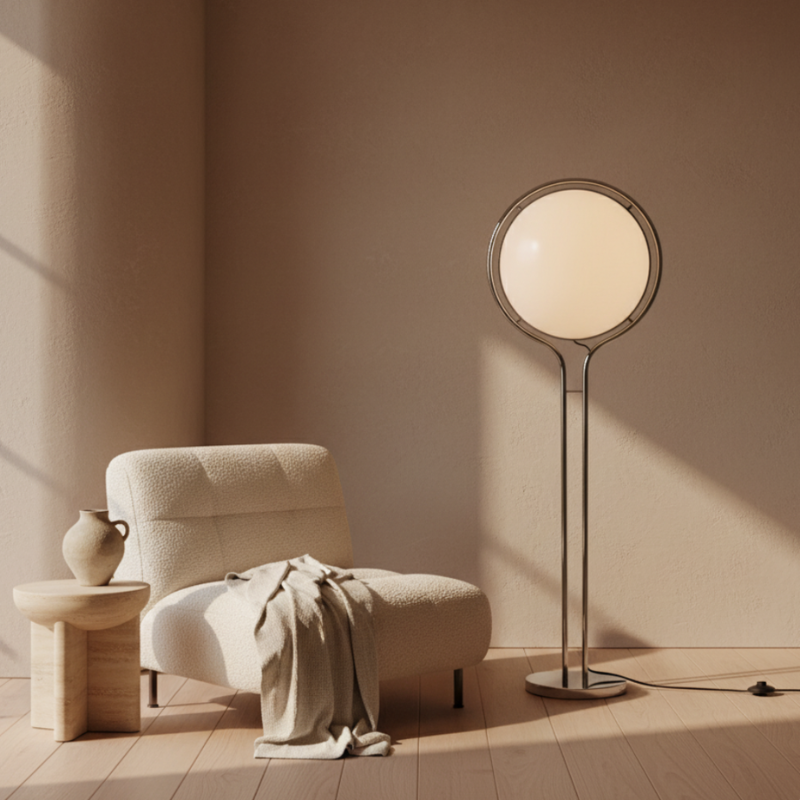 Colección Orbis | Lámpara de Pie Moderna y Elegante con Marco de Cromo para Decoración de Sala de Estar