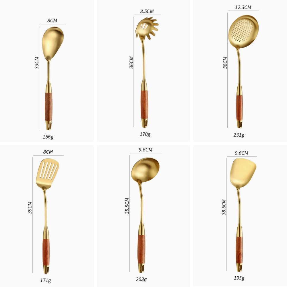 Utensilios de Cocina Dorados a Elección del Chef | Set de 6 piezas