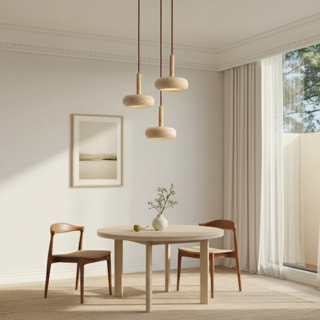 Luz Colgante Halo de Piedra - Iluminación de Cocina Ajustable con Diseño Etéreo