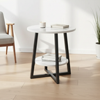 Mesa Lateral Moderna de Dos Niveles con Diseño Compacto – Mesa de Noche Versátil y Mesa de Exterior para Espacios Pequeños