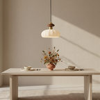 Lámpara Colgante Ceres - Elegante Pantalla de Vidrio Orgánico y Acento de Madera para Iluminación de Isla de Cocina