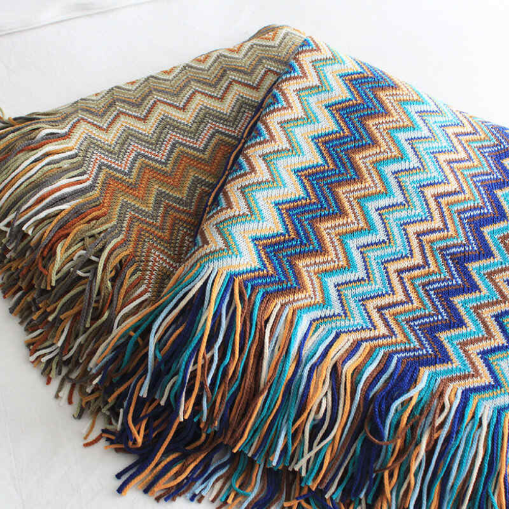 Manta de Tejido con Flecos en Zigzag Multicolor