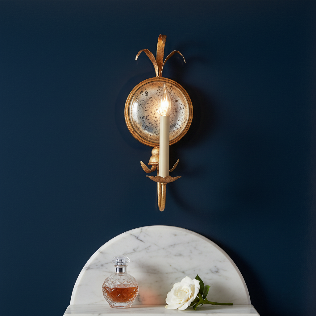 Apliques de Pared de Latón Elegantes con Espejo Antiguo y Luces de Candelabro