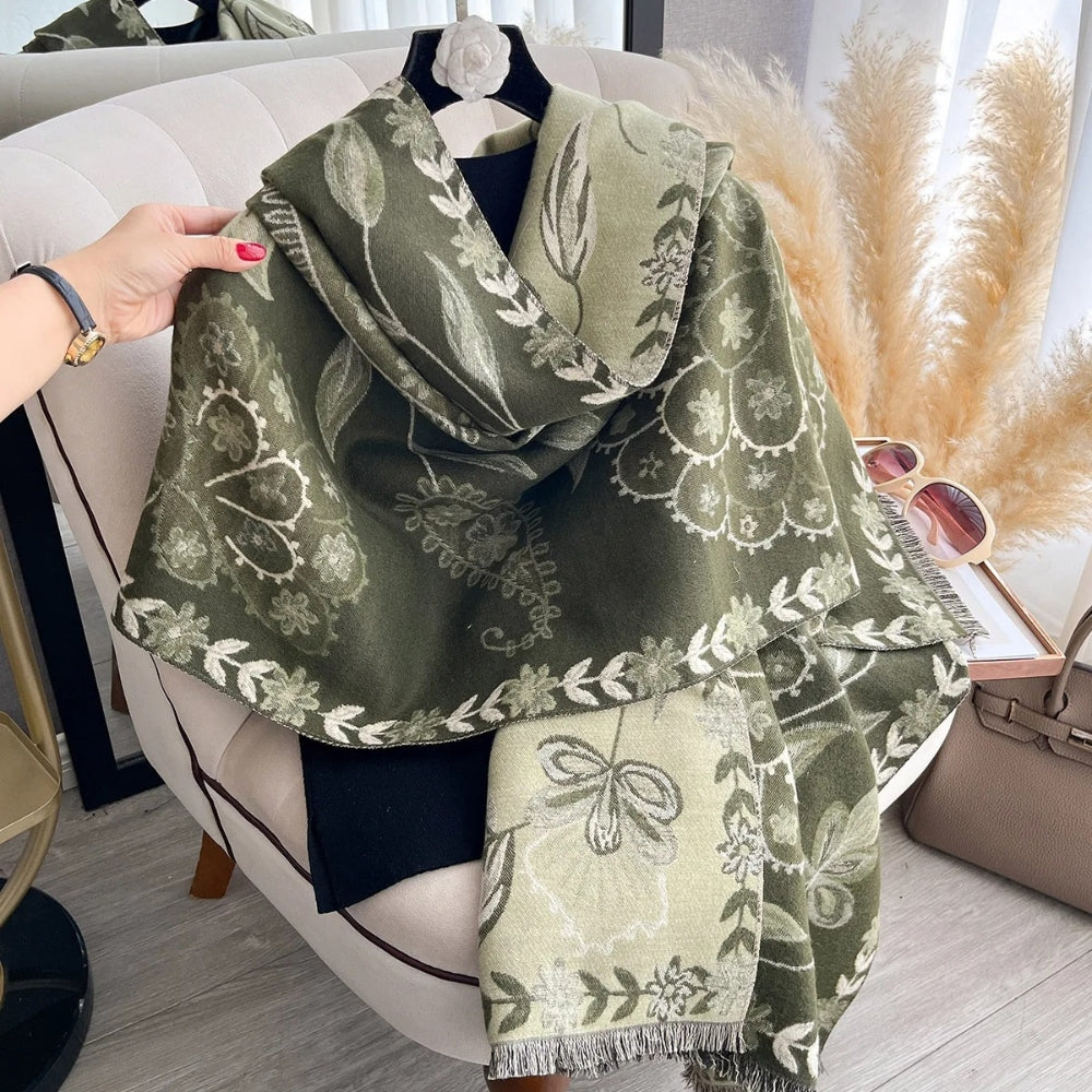Chal de Invierno Floral Elegante de Doble Cara
