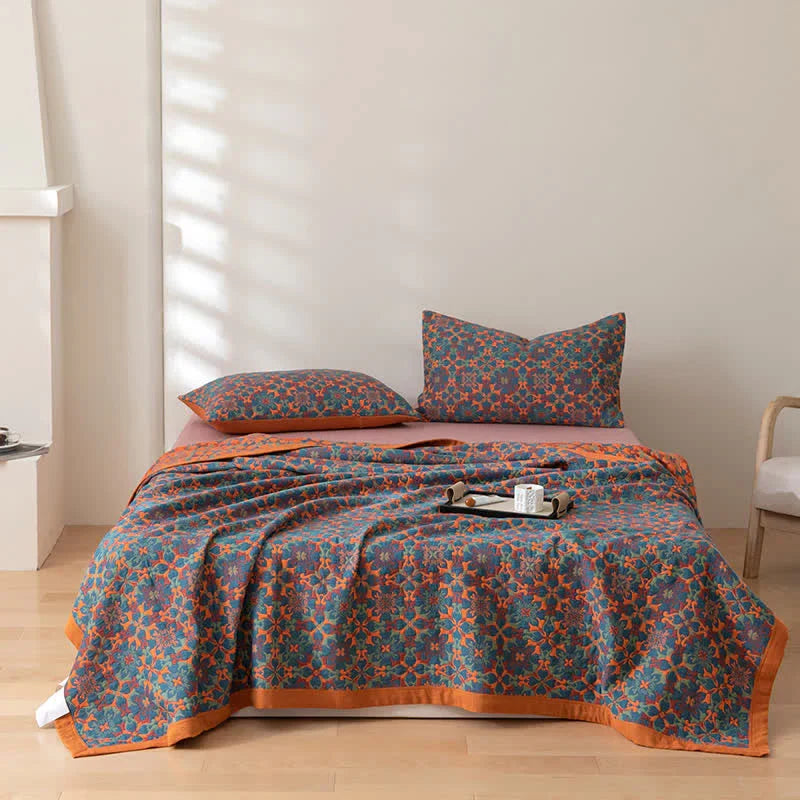 Colcha de Algodón de Seis Capas con Diseño Azul – Manta de Confort TerraLoom