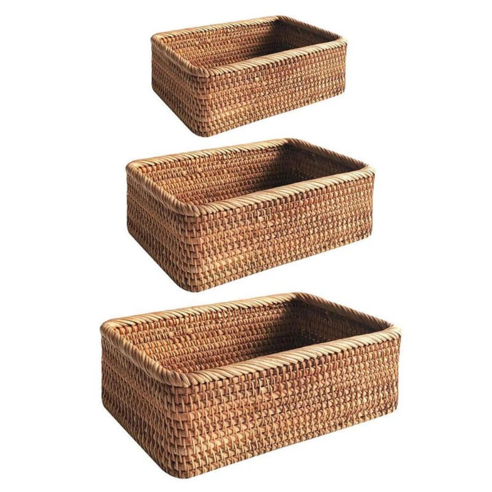 Cesta de Almacenamiento Rectangular de Ratán Artesanal