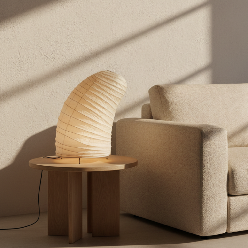 Lámpara de Mesa Akari V8 con Pantalla de Tela Texturizada para Dormitorio y Sala de Estar