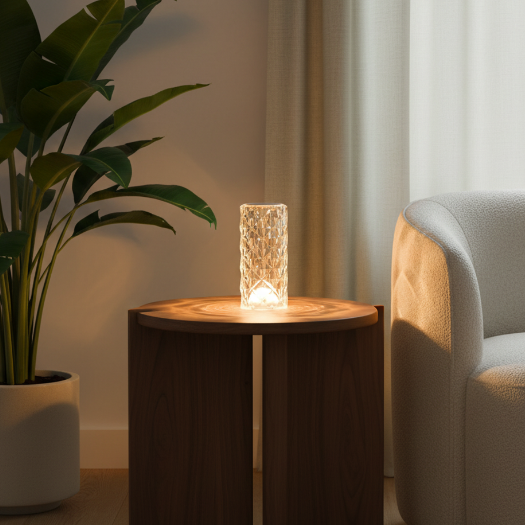 CrystalGlow | Lámpara de Mesa Inalámbrica con Control Táctil Dinámico y Opciones de Color