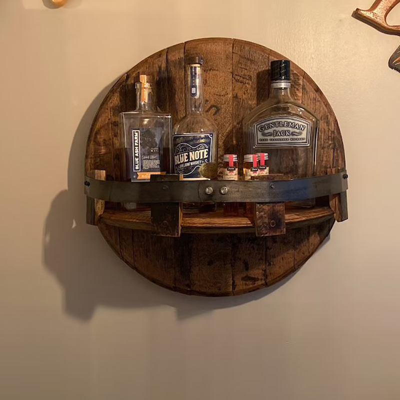 Estante de Pared de Barril de Whisky | Diseño de Madera Maciza Rústica | Redondo