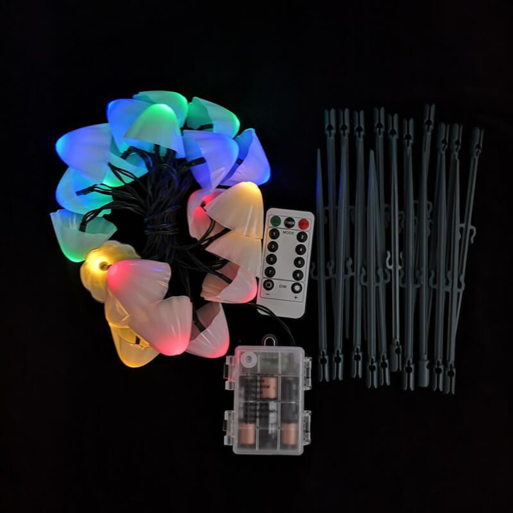 MushroomGlow | Luces de Cadena Solares Decorativas en Forma de Hongo para Decoración de Patio o Jardín