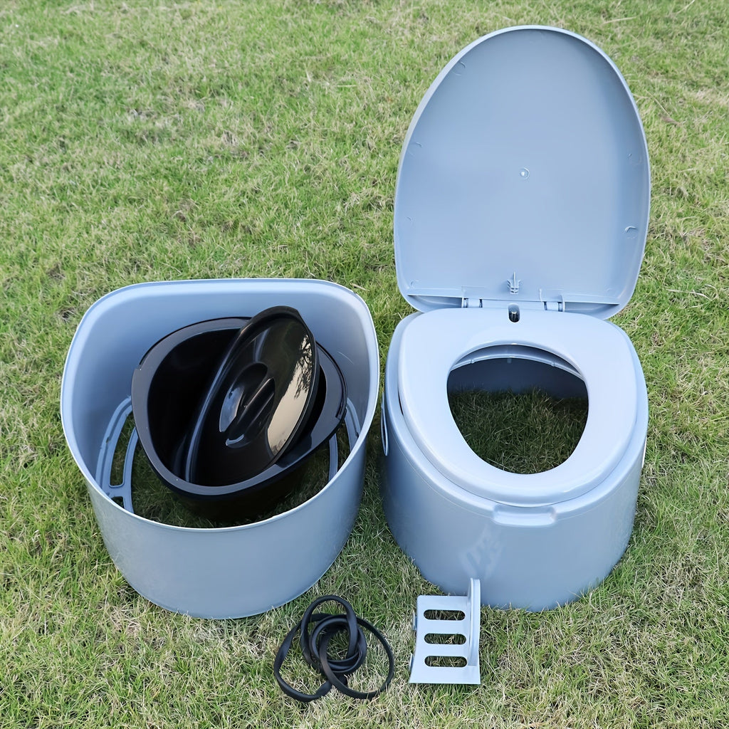Inodoro Portátil Gris de PVC - Cómodo y Práctico para Acampar y Uso de Emergencia