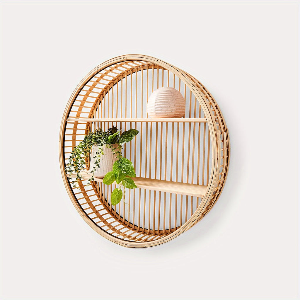 Estante de Pared de Bambú Hecha a Mano - Diseño Redondo Único para Almacenamiento Estiloso