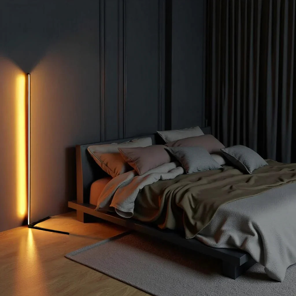 Lámpara de Pie LED Minimalista con Modos de Luz Regulables y Diseño Lineal Moderno