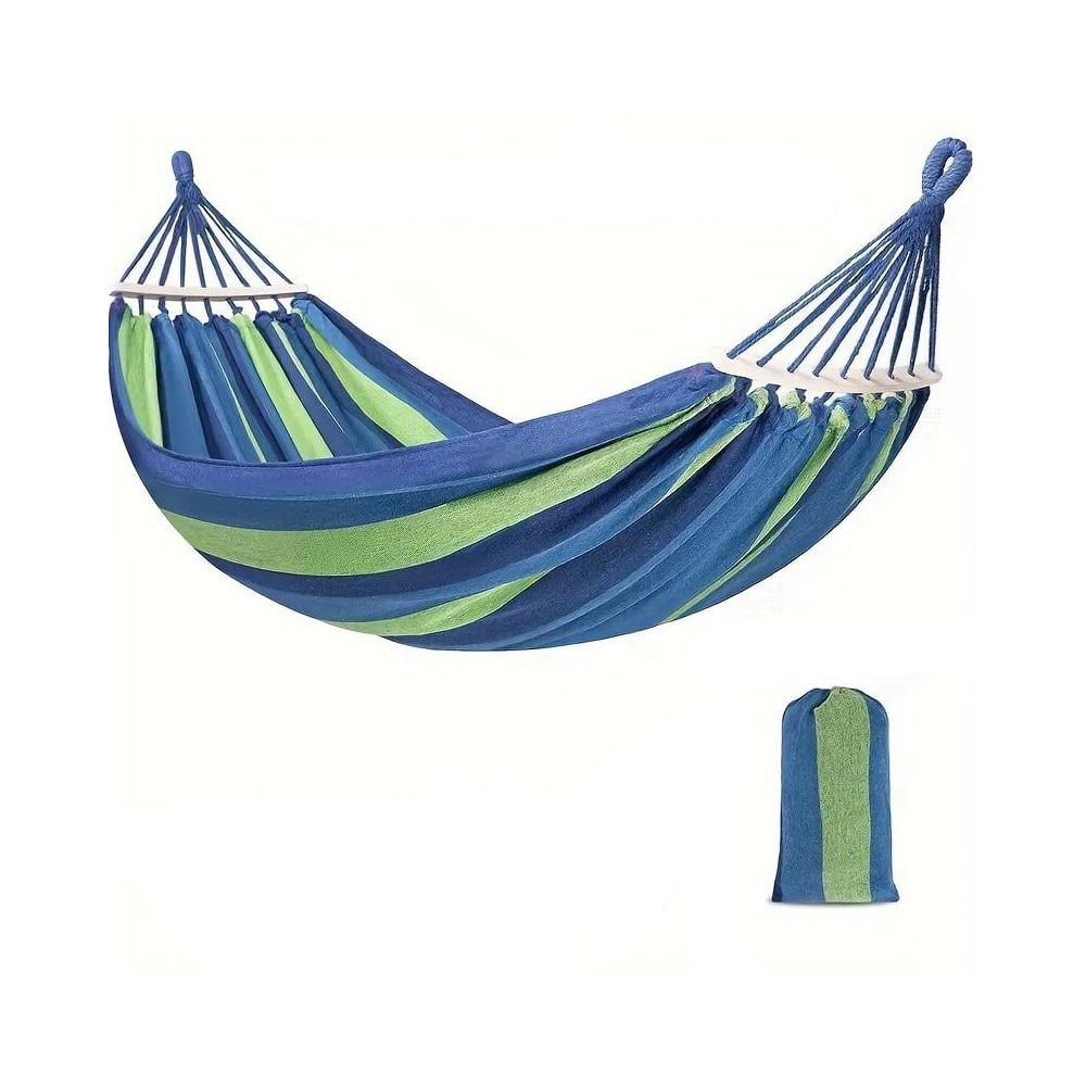 Hamaca de camping de algodón a rayas azules