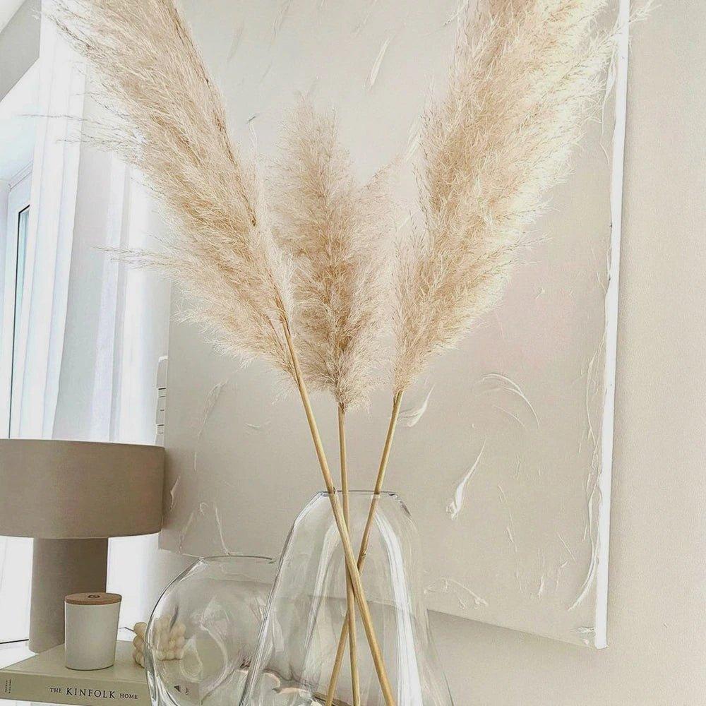 Ramo de hierba de pampas natural y real seca de 80 cm (blanco / beige / gris) │ pluma esponjosa para decoración moderna boho del hogar