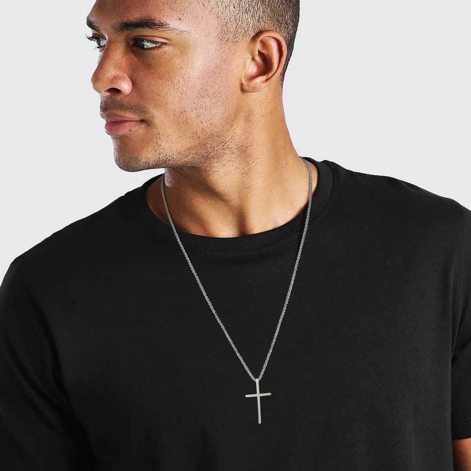 Henry - Elegante collar con colgante de cruz en capas y cadena de cuerda