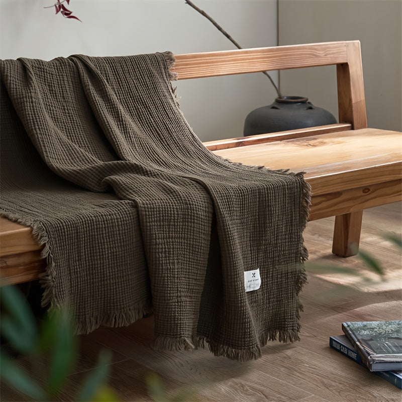 OLIVEBREEZE – Manta de gasa de algodón ligera de 4 capas con flecos elegantes