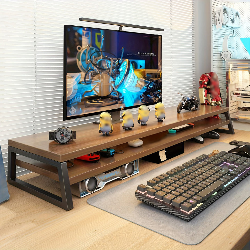 MODERNLIFT - Soporte de Monitor de Madera que Ahorra Espacio con Almacenamiento, Marco de Metal Duradero