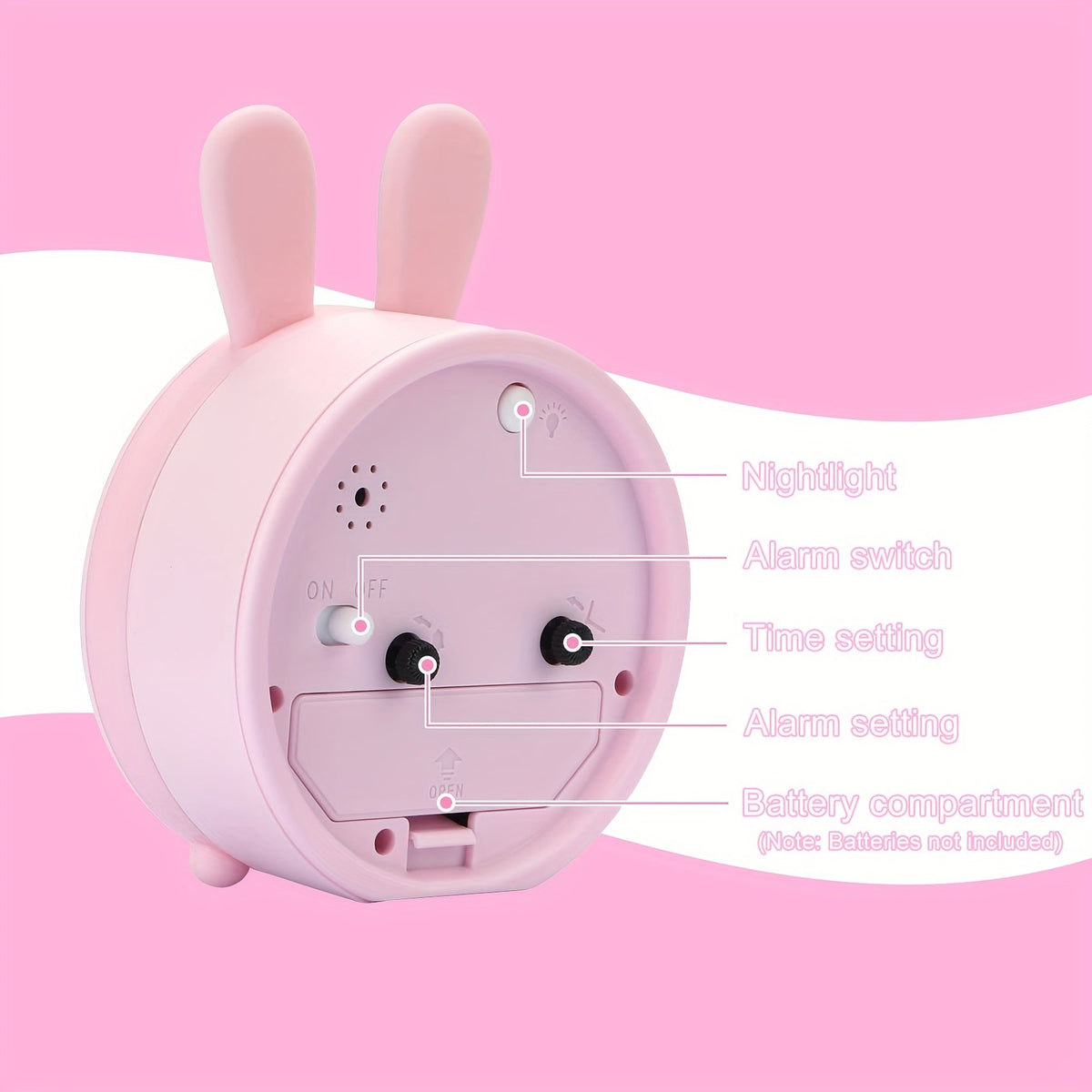 BowLift | Reloj Despertador Infantil con Luz Nocturna – Silencioso, Patrón de Conejo y Diseño Compacto