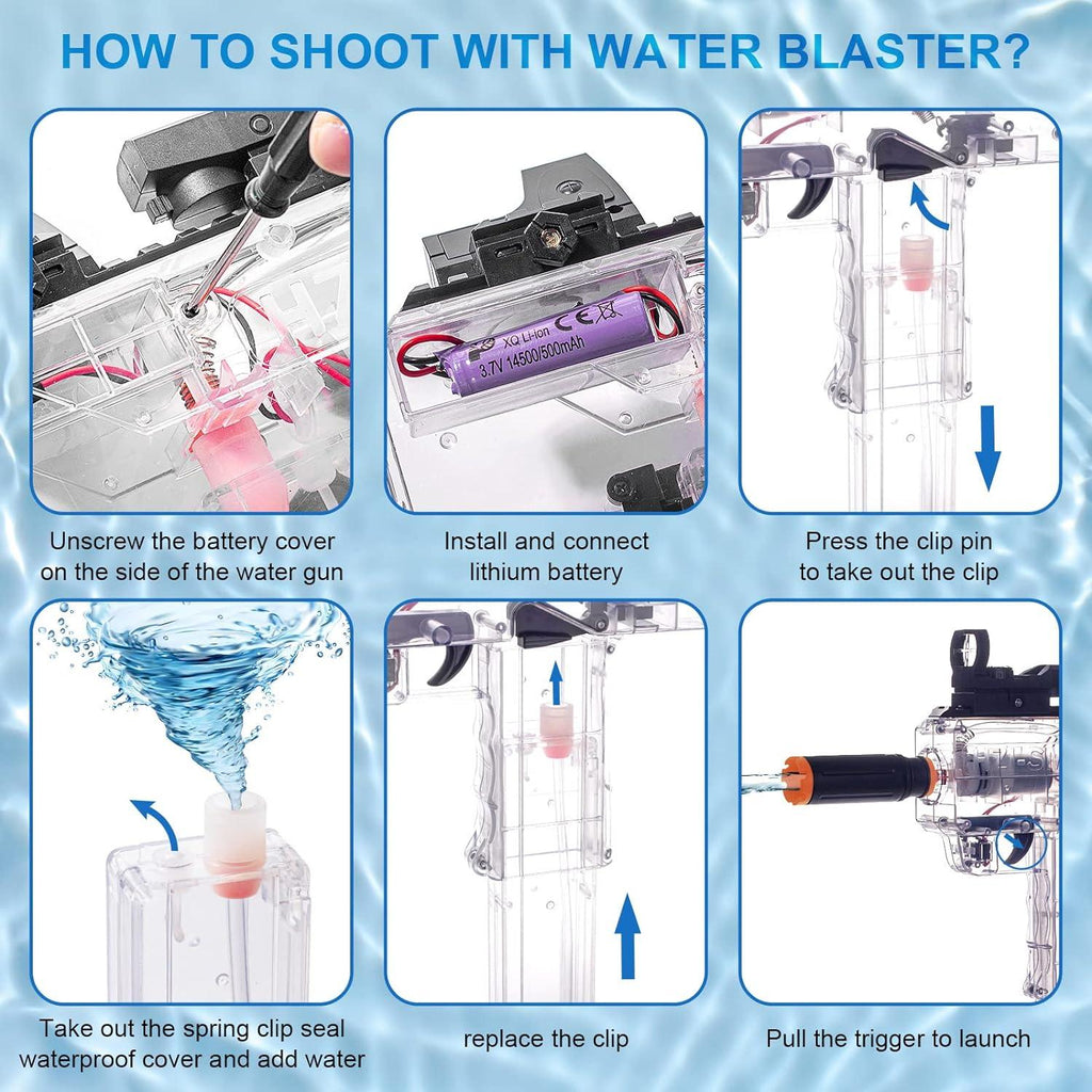 UZI Pistola de Agua Automática Transparente de Alta Velocidad