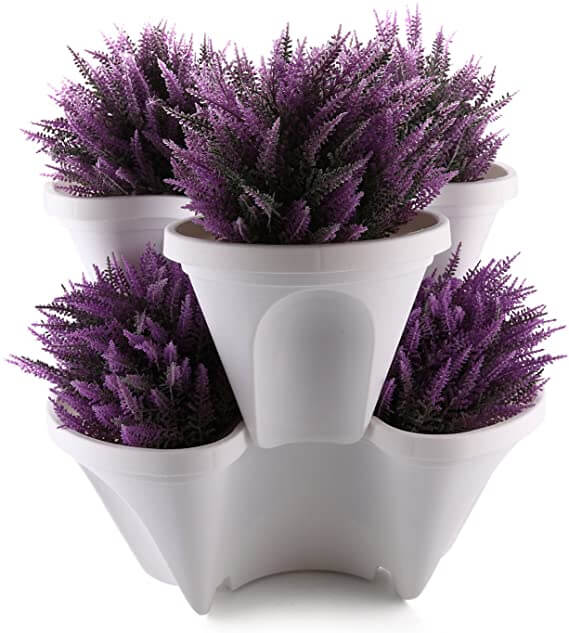 Torre de Plantas Apilable con Sistema de Riego 4 Niveles