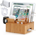 Tekavo ChargeDock Estación de Carga de Bambú | Cargador USB de 5 Puertos y Organizador | Para Smartphone, Tableta y Reloj Inteligente | Incluye Juego de Cables